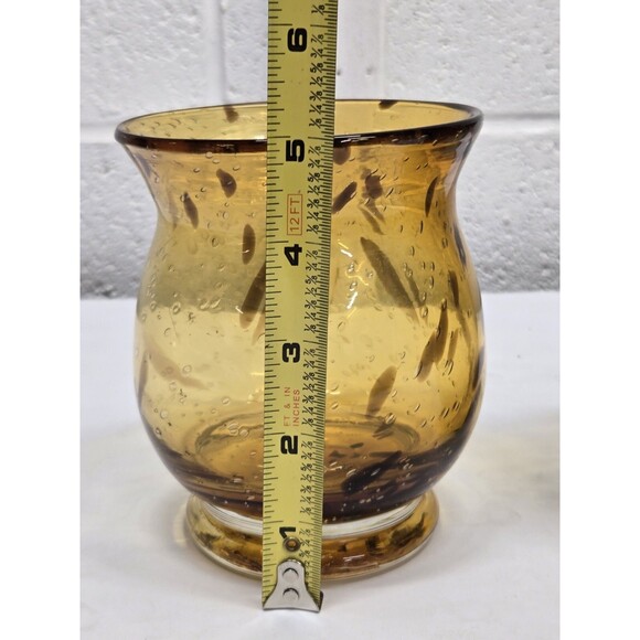 LARGE Hand Blown Bright Amber and Black Candleholders, Bubbles - Picture 6 of 10